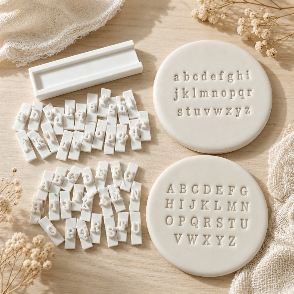 Soap Making Kit For Beginners - 手作り粘土文字・数字スタンプセット（26文字、トレイ付き）、陶芸用アルファベットスタンピングツール（プラスチック製、数字10個付き）