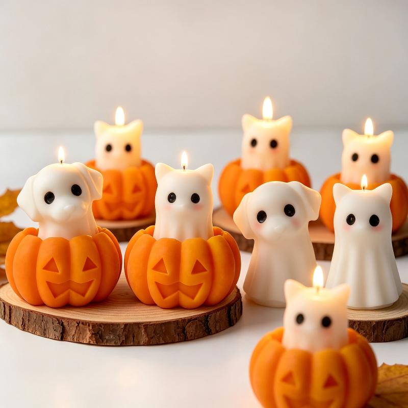 Soap Making Ins - 新しいDIYハロウィン多用途シリコンモールド、かわいい子犬・猫・ゴーストの形、キャンドル・レジン・石鹸作り、パーティー・ホームデコレーション用